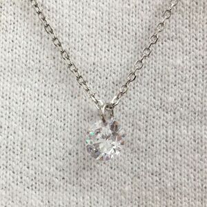 Sterling Silver Necklace Cubic Zirconia CZ 6mm Charm 17.5in Chain